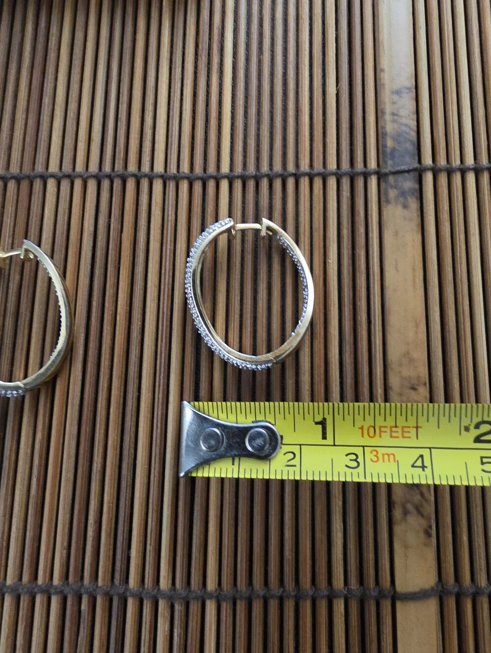 925 Silver Diamond Chip Yellow Gold Hoop Earrings